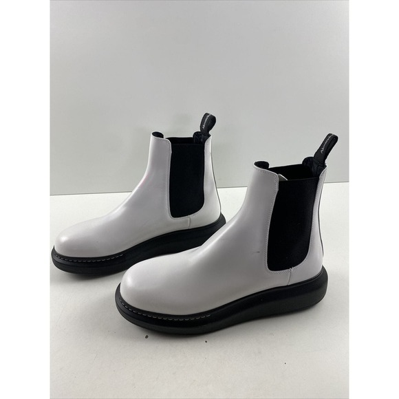 Alexander McQueen White Leather Pull On Platform Chelsea Boots Men’s Size 44 E main image 4